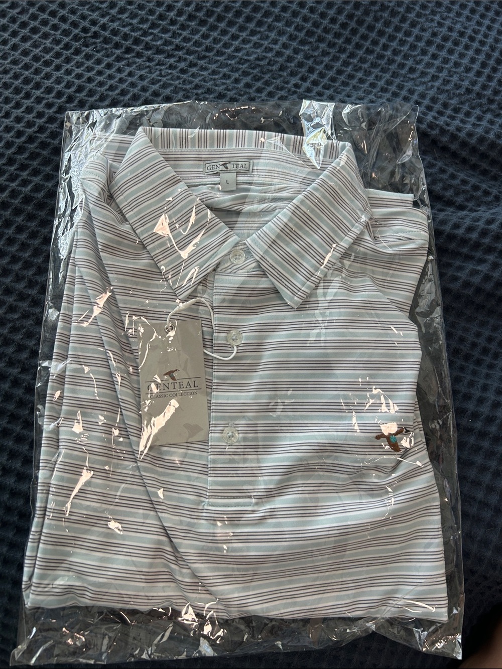G/ANTeal Men's Light Blue Striped Polo Shirt